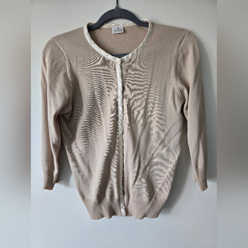 Chic Cream Cardigan with Satin Accents